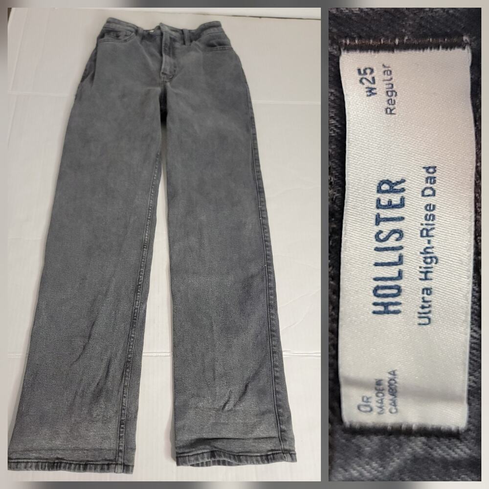 Hollister Dad Jeans Womens Sz 25 Straight Ultra High Rise Stretch Denim Gray